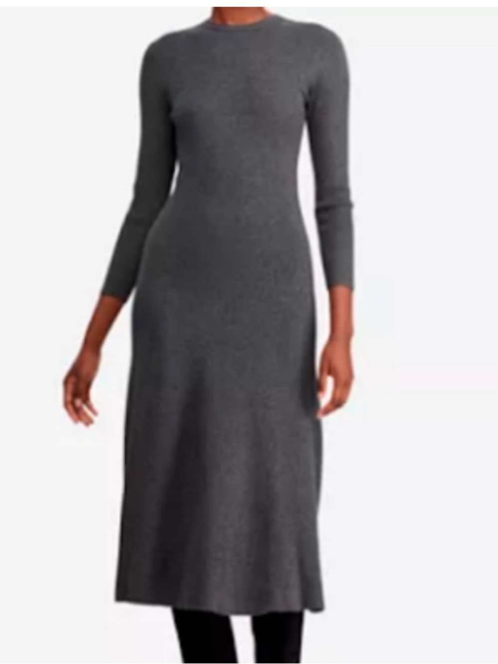 Ralph Lauren Charcoal Gray Long-Sleeve Midi Fit and Flare Knit Dress